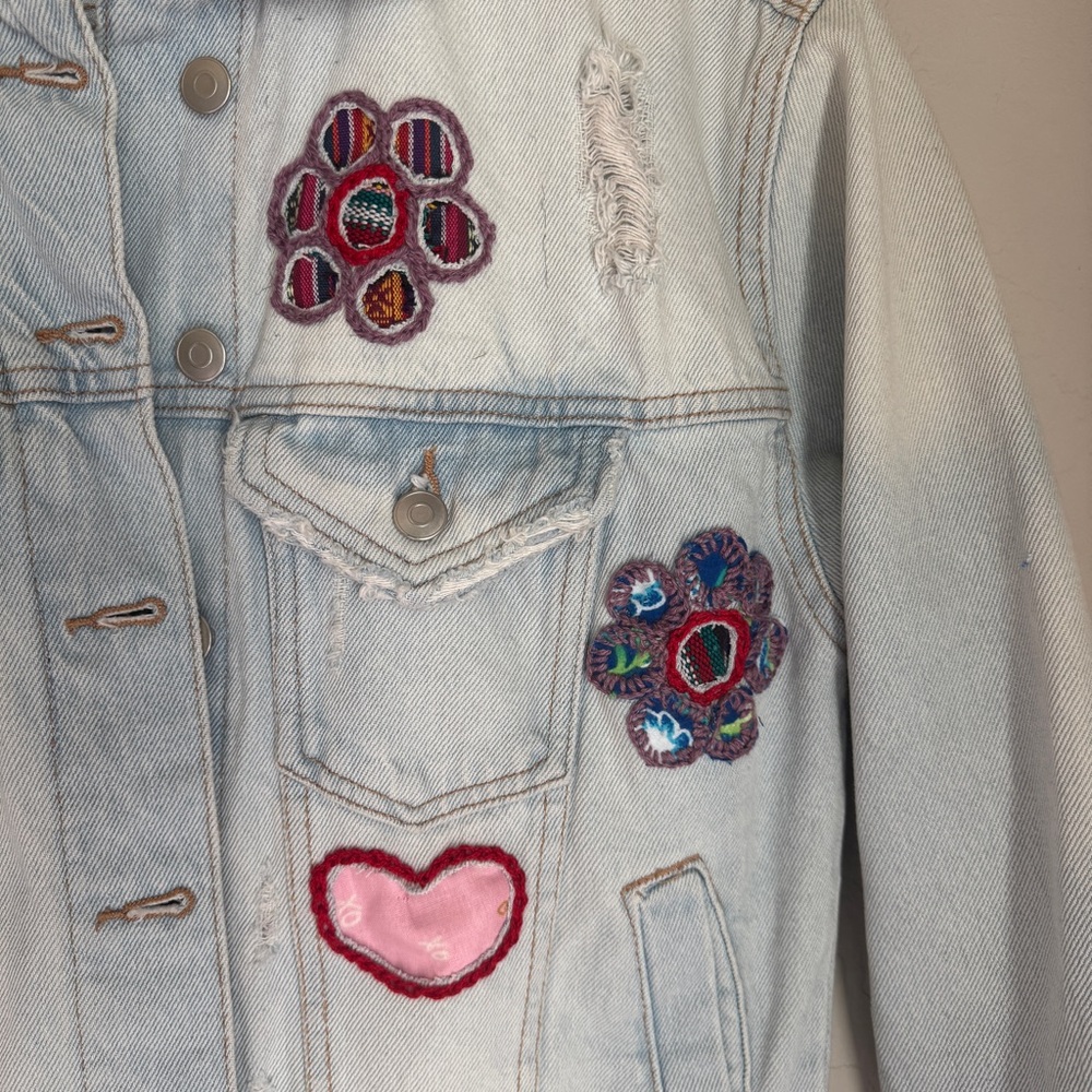 Upcycled Jean Jacket With Patchwork And Distress … - image 5